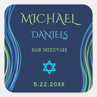 Bar Mitzvah Blue and Green Prayer Shawl Square Sticker