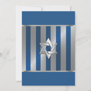 Bar Mitzvah Blue and Silver Stripe Star of David Invitation