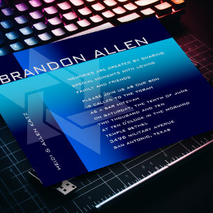 Bar Mitzvah Blue and Turquoise on Any Colour Invitation