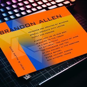 Bar Mitzvah Blue and Yellow on Any Colour Invitation