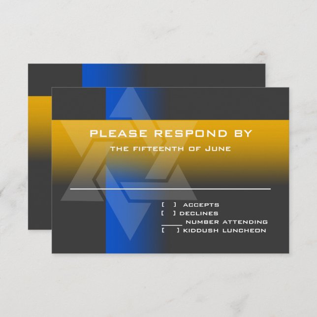 Bar Mitzvah Blue and Yellow on Any Colour RSVP Card (Front/Back)