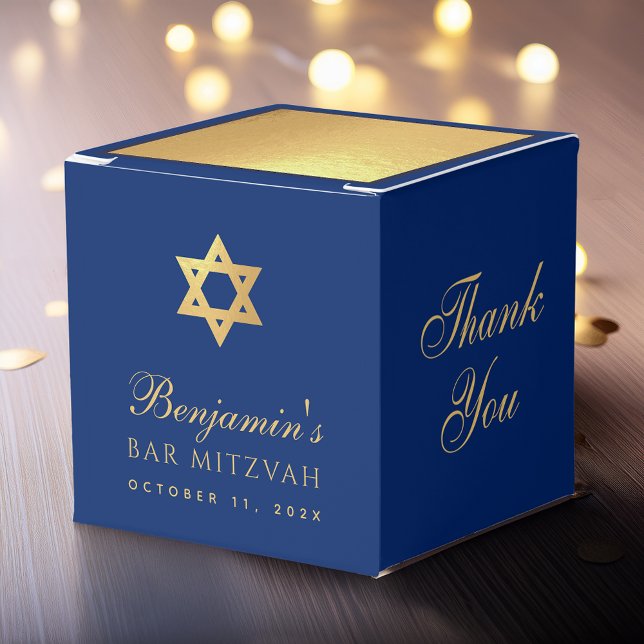 Bar Mitzvah Blue Faux Gold Star of David Thank You Favour Box (Creator Uploaded)