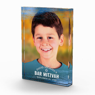 Bar Mitzvah Blue Foil Brush Bold Modern Typography Photo Block