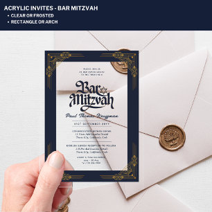 BAR MITZVAH Blue Gold Elegant Luxury Minimalist Acrylic Invitations