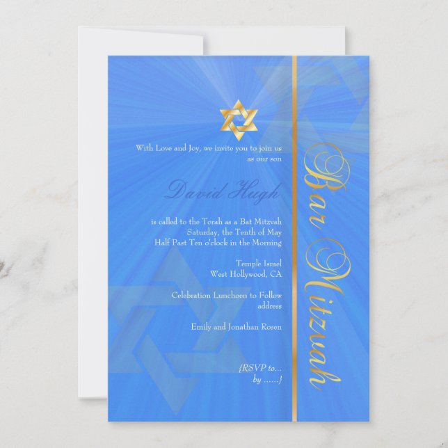 Bar Mitzvah/blue/gold Invitation (Front)