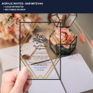 BAR MITZVAH Blue Gold Luxury Minimalist Acrylic Invitations
