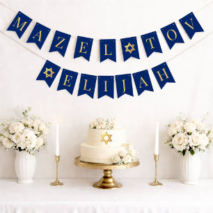 Bar Mitzvah Blue Mazel Tov Boy Name 6 Letters Bunting