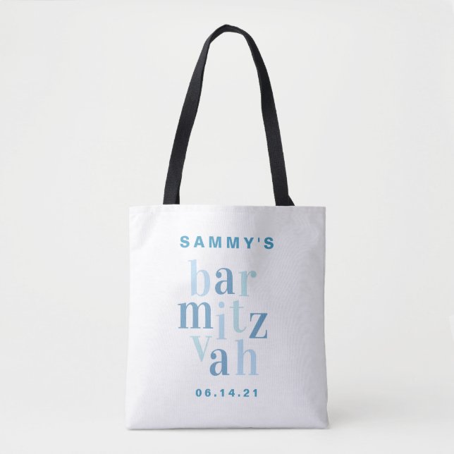Bar Mitzvah Blue Modern Typography Party Favour Tote Bag (Front)