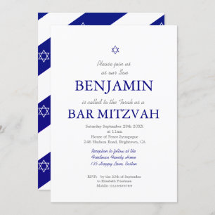 Bar Mitzvah Blue Pattern Star of David Jewish    I Invitation