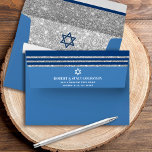 Bar Mitzvah Blue Silver Glitter Tallit Simple Bold Envelope<br><div class="desc">When you send out this cool, unique, modern, personalised coordinating Bar Mitzvah invitation envelope you’ll definitely stand out in the daily mail. The outside back flap of this cornflower blue envelope boasts bold, pale blue, sans serif white typography and Star of David with a navy blue and faux silver glitter...</div>