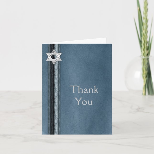 Bar Mitzvah Blue Striped Thank You Card (Front)