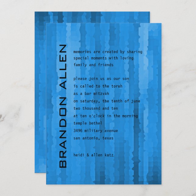 Bar Mitzvah Blue Techno Streaks Invitation (Front/Back)