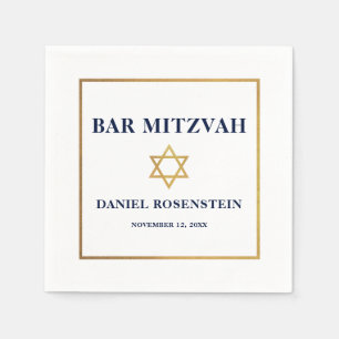 Bar Mitzvah Blue White Gold Napkin