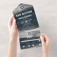 Bar Mitzvah Bold Modern Charcoal Grey Silver Foil