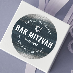 Bar Mitzvah Bold Modern Charcoal Grey Silver Foil  Classic Round Sticker