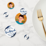 Bar Mitzvah Bold Modern Navy Blue Agate Script Confetti<br><div class="desc">Add some extra style to your favourite Bar Mitzvah’s celebration party with this customisable table confetti! Navy blue script typography and a silver Star of David overlay a simple, white background with steel blue agate rocks accented with faux silver veins on one side. Your Bar Mitzvah’s photo is on the...</div>