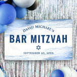 Bar Mitzvah Bold Modern Navy Typography Blue Foil Banner<br><div class="desc">Be proud, rejoice and showcase this milestone of your favourite Bar Mitzvah! Hang up this cool, unique, modern, personalised banner to add to his special day. Faux metallic light blue foil brush strokes, along with bold, navy blue typography and Star of David, overlay a clean, simple white background. Personalise the...</div>