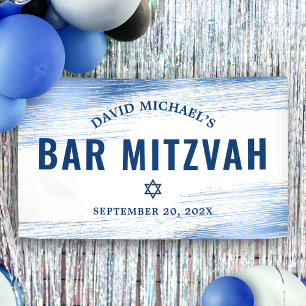 Bar Mitzvah Bold Modern Navy Typography Blue Foil Banner