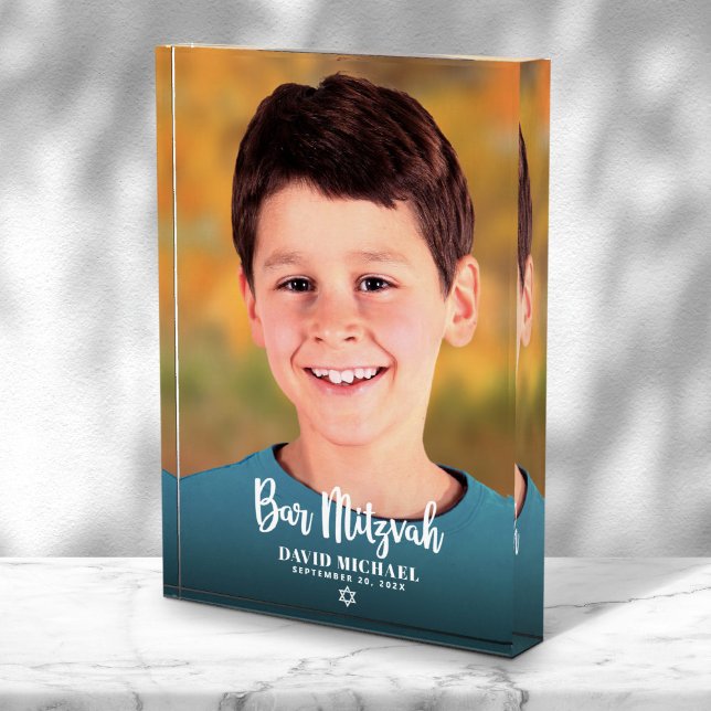 Bar Mitzvah Bold Modern Script Custom Keepsake Photo Block (Creator Uploaded)