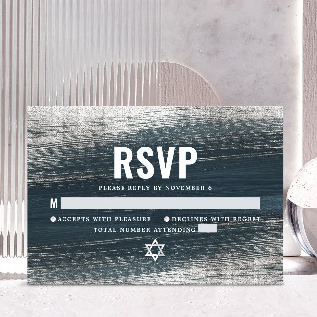 Bar Mitzvah Bold Modern Silver Foil Charcoal Grey  RSVP Card (Creator Uploaded)