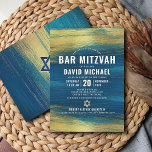 Bar Mitzvah Bold Modern Turquoise Type Gold Foil Invitation<br><div class="desc">Be proud, rejoice and showcase this milestone of your favourite Bar Mitzvah! Send out this cool, unique, modern, personalised invitation for an event to remember. Metallic gold foil brush strokes and Star of David, along with bold, white typography, overlay a rich, turquoise blue ombre paint background. Personalise the custom text...</div>