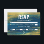 Bar Mitzvah Bold Typography Turquoise Gold Foil RSVP Card<br><div class="desc">Be proud, rejoice and celebrate this milestone of your favourite Bar Mitzvah with this cool, unique, modern, personalised RSVP insert card for your event! Metallic gold foil brush strokes and Star of David, along with bold, white typography, overlay a rich, turquoise blue ombre paint background. Personalise the custom text with...</div>