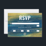 Bar Mitzvah Bold Typography Turquoise Gold Foil RSVP Card<br><div class="desc">Be proud, rejoice and celebrate this milestone of your favourite Bar Mitzvah with this cool, unique, modern, personalised RSVP insert card for your event! Metallic gold foil brush strokes and Star of David, along with bold, white typography, overlay a rich, turquoise blue ombre paint background. Personalise the custom text with...</div>