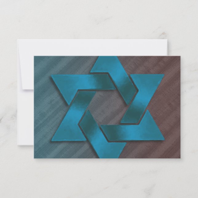 Bar Mitzvah Brown and Teal Star of David RSVP (Front)