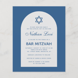 Bar Mitzvah Budget Classic Blue Arch Invitation