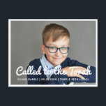 Bar Mitzvah Called to the Torah Modern Photo Invitation Postcard<br><div class="desc">Design is composed of sans serif typography and playful cursive script typography on a simple background. Add a custom horizontal photo.

Available here:
http://www.zazzle.com/store/selectpartysupplies</div>