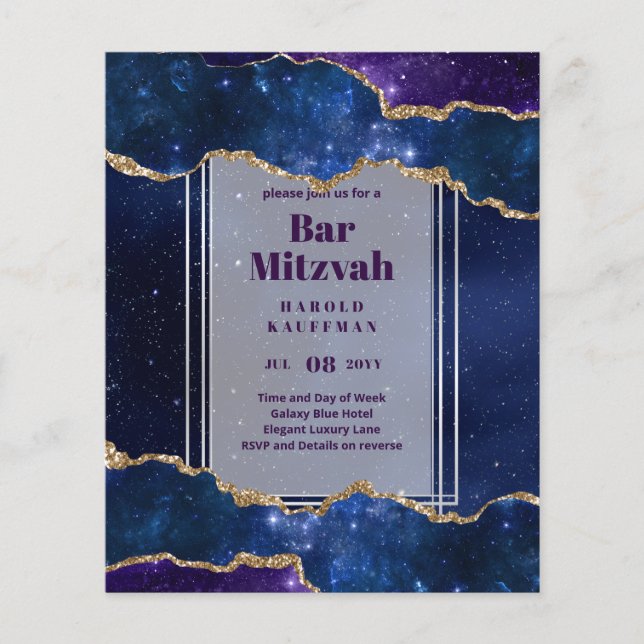BAR MITZVAH CARDS Celestial Skies Blue Galaxy Gold (Front)
