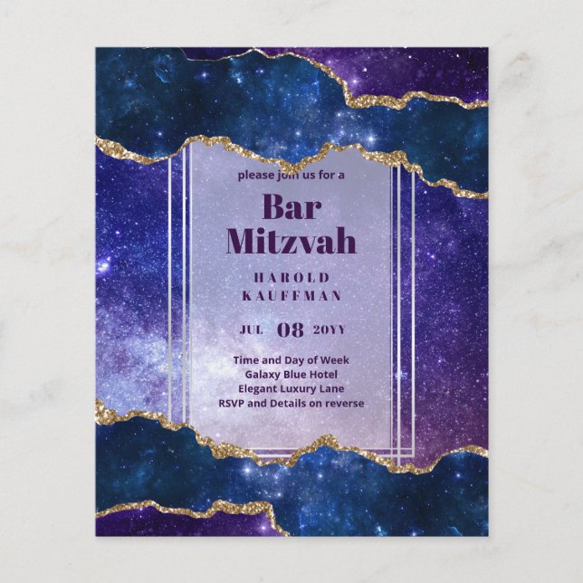 BAR MITZVAH CARDS Celestial Skies Blue Galaxy Gold (Front)