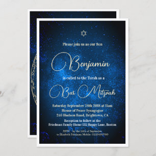 Bar Mitzvah Celestial Astral Moon Star David  Invitation