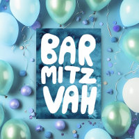 BAR MITZVAH Customisable Blue Watercolor Congrats