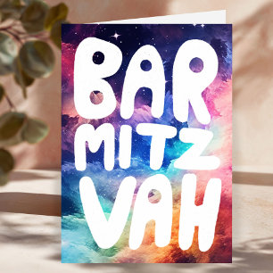 BAR MITZVAH Customisable Rainbow Galaxy Congrats Card