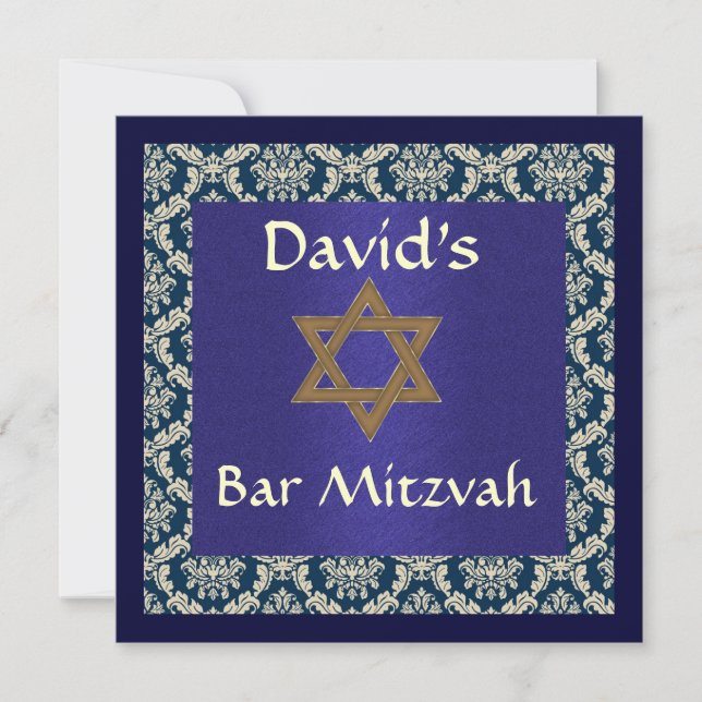 BAR MITZVAH DAMASK  INVITATIONS (Front)