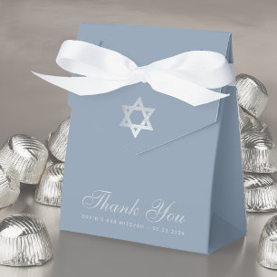 Bar Mitzvah Dusty Blue Faux Silver Star Thank You Favour Box