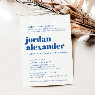 BAR MITZVAH easy modern minimal royal blue Invitation