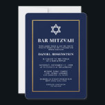 Bar Mitzvah Elegant Invitation Blue and Gold<br><div class="desc">Bar Mitzvah Blue and Gold Invitation Card - Ticket Style</div>