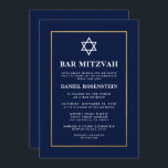 Bar Mitzvah Elegant Invitation Blue Gold<br><div class="desc">Bar Mitzvah Blue and Gold Invitation Card</div>