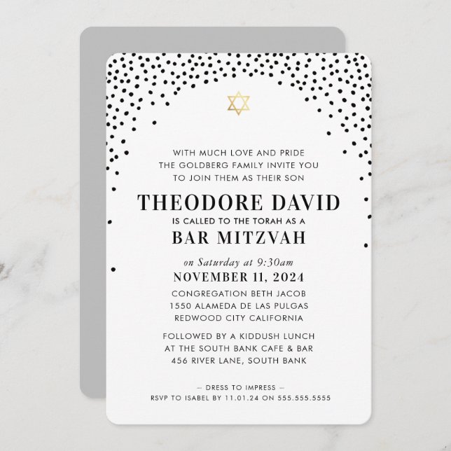BAR MITZVAH elegant modern arch black gold  Invitation (Front/Back)