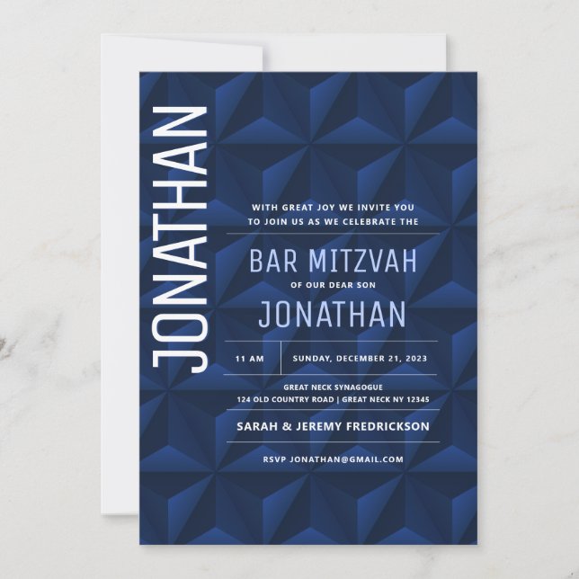 Bar Mitzvah Elegant Navy Star of David Invitation (Front)