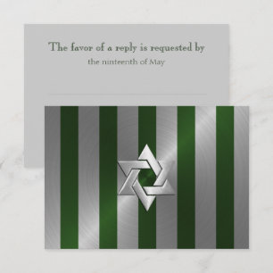 Bar Mitzvah Emerald Green and Silver Stripe RSVP Card