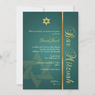 Bar Mitzvah/emerald green/gold Invitation