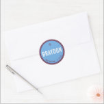 BAR MITZVAH favour modern maroon blue Classic Round Sticker<br><div class="desc">by kat massard
Sticker seal for your child's Bar / Bat Mitzvah - use as envelope seals or favours to dress up the reception.</div>