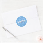 BAR MITZVAH favour modern star powder blue Classic Round Sticker<br><div class="desc">by kat massard
Sticker seal for your child's Bar / Bat Mitzvah - use as envelope seals or favours to dress up the reception.</div>