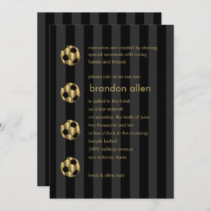 Bar Mitzvah Gold and Black Soccer Ball Invitation