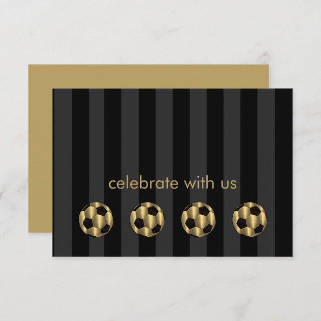Bar Mitzvah Gold and Black Soccer Ball Invitation (Front/Back)