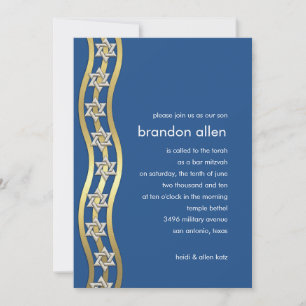 Bar Mitzvah Gold and Silver Wavy Border Any Colour Invitation