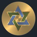 Bar Mitzvah Gold Blue Green Star of David Classic Round Sticker<br><div class="desc">Bar Mitzvah and Bat Mitzvah invitation sets designed by Umua. Printed and shipped by Zazzle or its partners.</div>